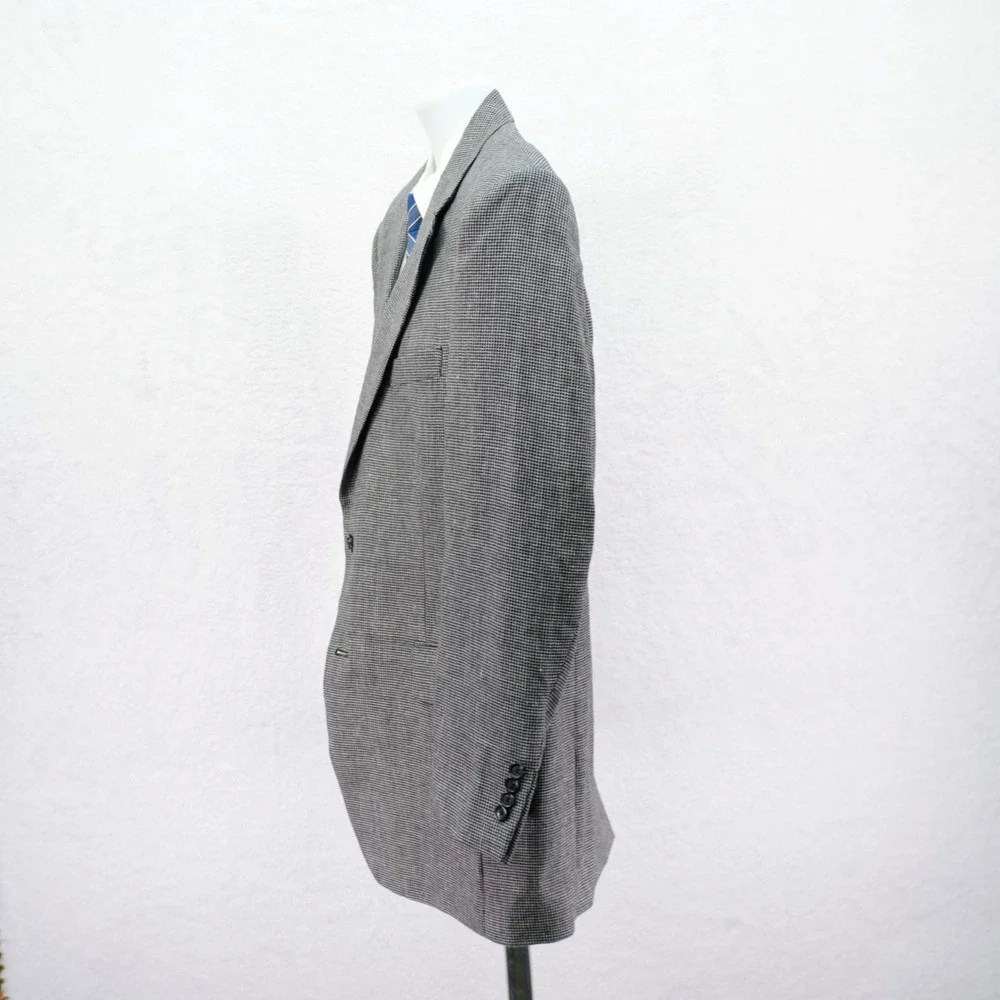 Jos A Bank Linen Tweed Wool Black Gray Check Sport Coat 40R‎ 2 Button Tagged 41R